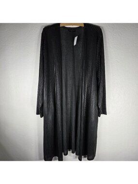 Lane Bryant Satin Black Long Duster Cardigan Size 18/20 Striped Long Sleeve